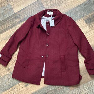 NWT Haute Edition Women Burgundy Wool Blend Button Front Car Coat Jacket Size 2X